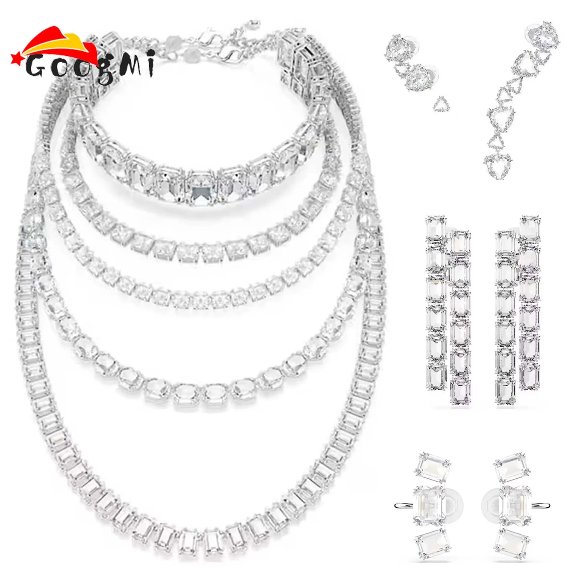 2026 Glamour-Inspired Women's Fine Jewelry Set Luxurious Choker Necklace Octagonal Sparkling Earrings Bracelet Ring Wedding Gift