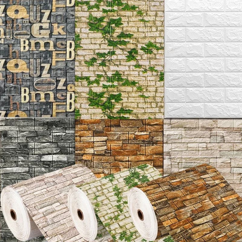 70cmX500cm Carta da parati 3D fai da te a prova di umidità Decorazione domestica moderna Adesivi murali autoadesivi impermeabili Modello di mattoni