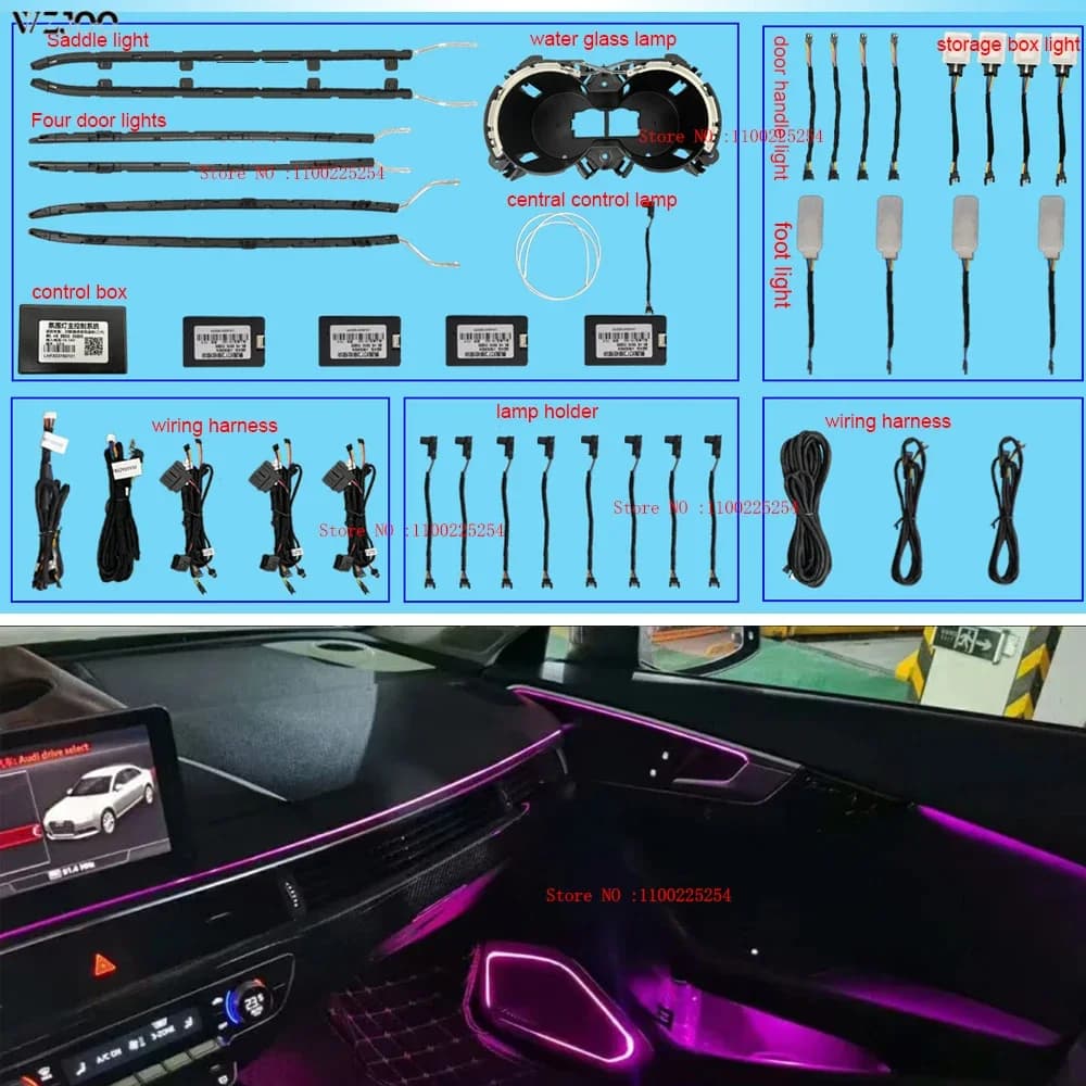 Per Audi A4 A5 B9 2017-2021 Co-pilota Luce ambientale decorativa Cruscotto LED Atmosfera luminosa Striscia 32 colori