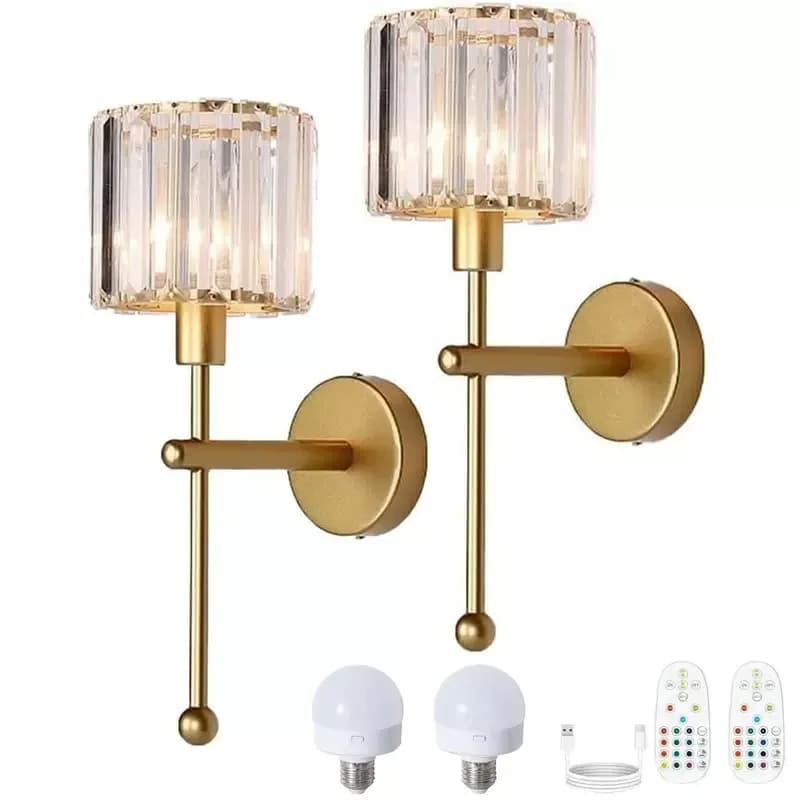 Lampada da parete moderna a LED Lampada da parete in cristallo trasparente di lusso, senza cablaggio e ricaricabile, apparecchi di illuminazione per corridoio del soggiorno,