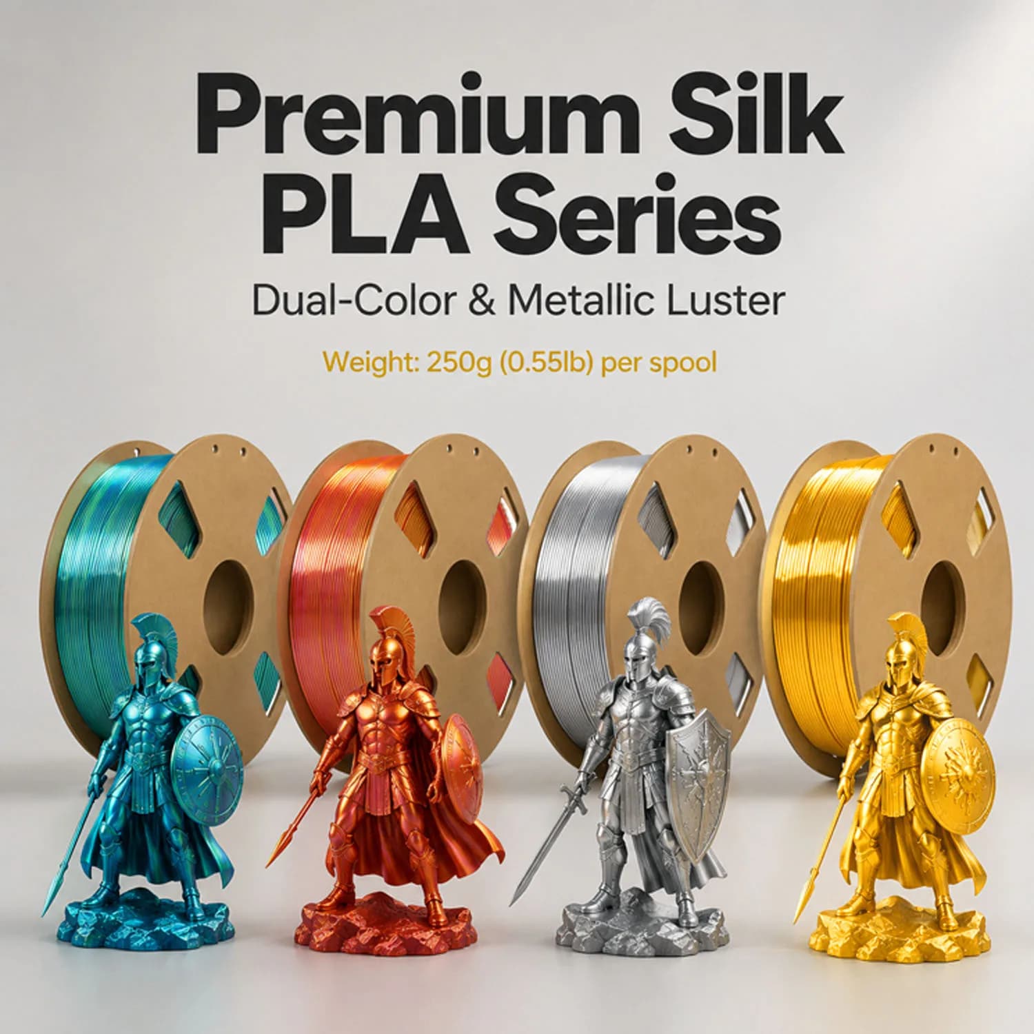 4×250g Silk Dual Color PLA Filament 1.75±0.02mm Silver Gold Red-Gold Blue-Green