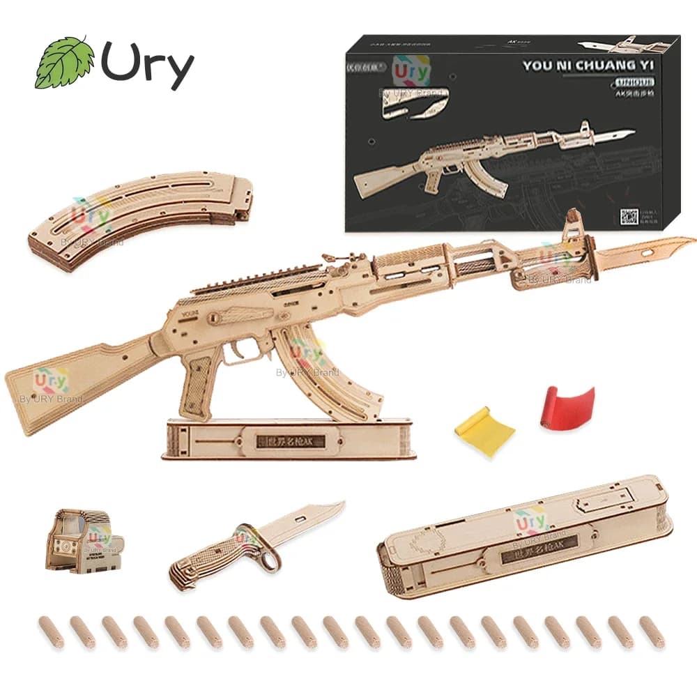 Ury 3D Legno WW2 Puzzle AK47 Fucile d'assalto Serie militare Esercito Arma Proiettile Modello di assemblaggio Pistola fai da te Collezione di giocattoli per ragazzi