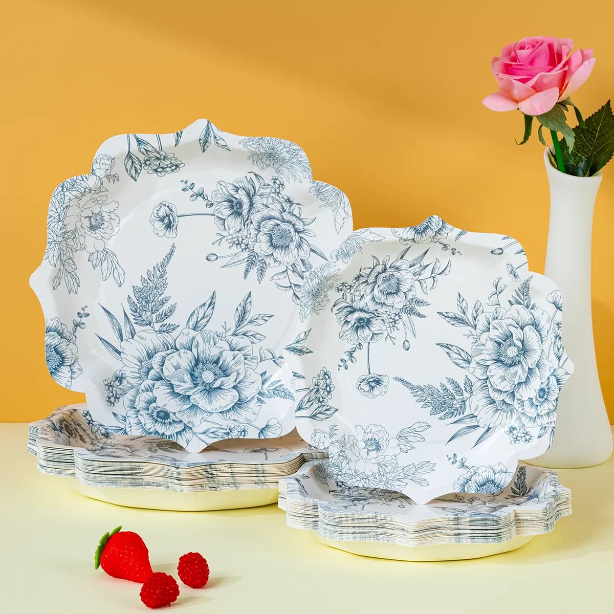 10/25/50pcs Delicate Blue Rose Floral Disposable Paper Plates for Romantic & Sophisticated Party Supplies