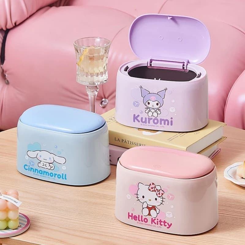 Cestino da scrivania a pressione Kawaii Cartoon Sanrio Hello Kitty Kuromi Cinnamoroll, mini contenitore per rifiuti, secchio portaoggetti per ufficio e casa