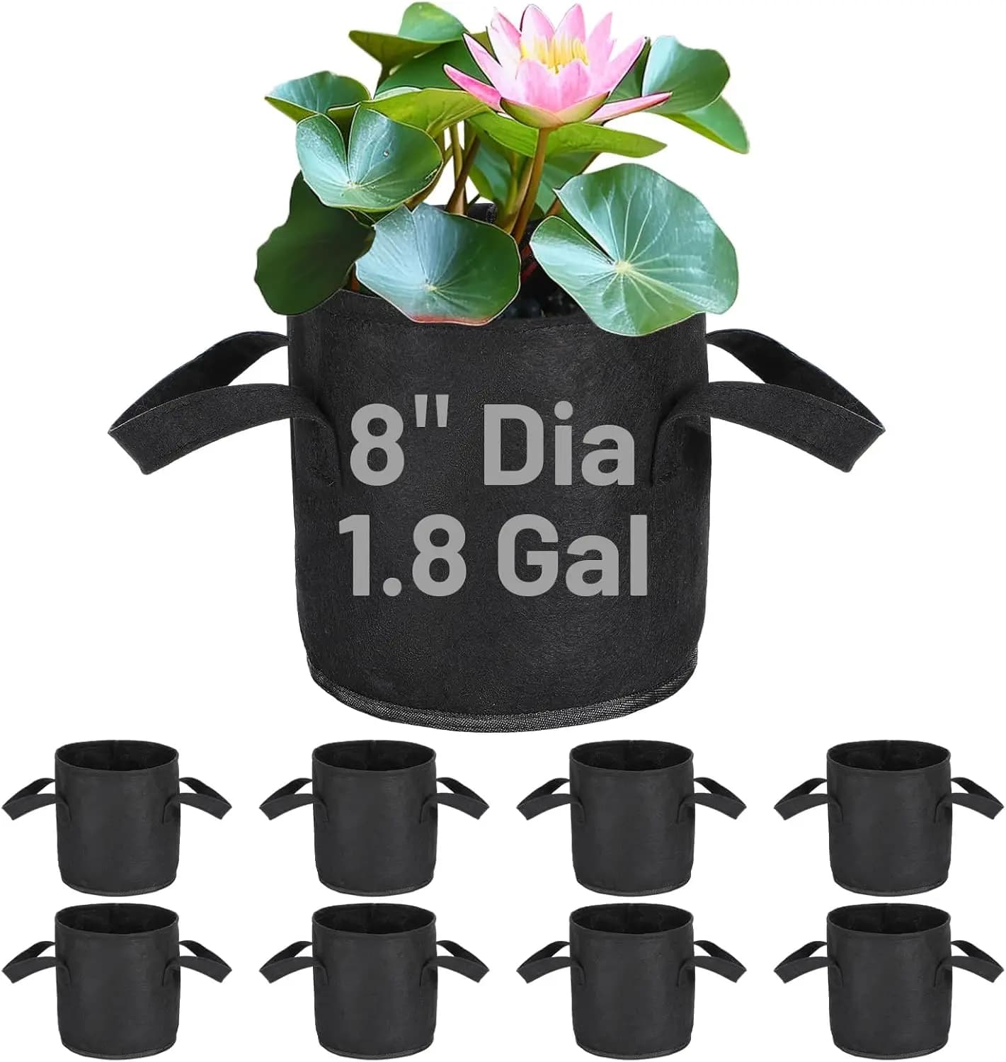Set of 8 Knee Growing Bags for Pond - Nonwoven Vases Durable with Handles, Water Plant Containers