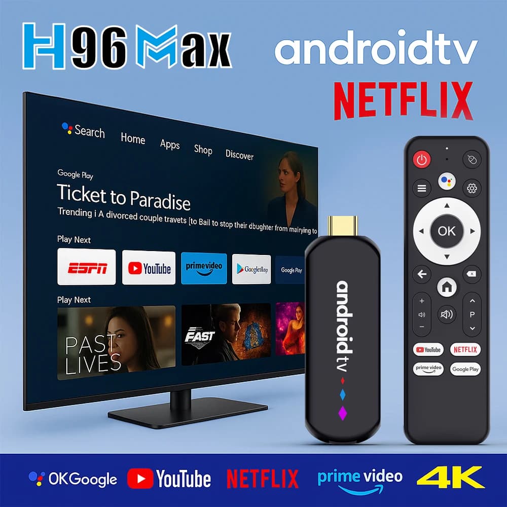 H96 MAX Android TV Stick Amlogic S905L3 with 3D 4K HDR, Wi-Fi 2.4G/5G Wi-Fi 6, 8GB/16GB, Vocal remote control