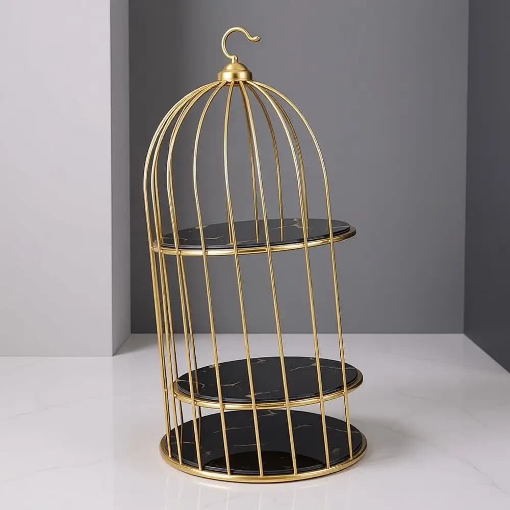 Scaffale portaoggetti a doppio strato Espositore per gabbie per uccelli per piano di lavoro del bagno Tavolo da toeletta Cornice dorata (Base nera Oro P