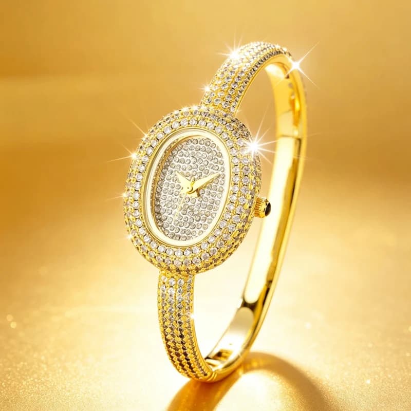 High Quality Retro Diamond Wristwatch For Women Luxury Oval Watch Elegant Bracelet Jewelry Ladies Quartz Watch Gold Silver Gift