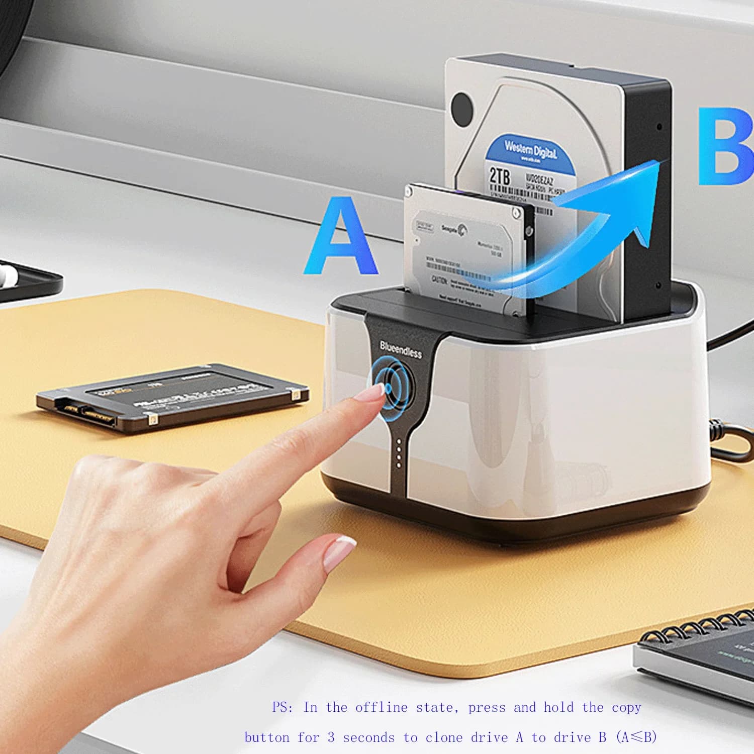 Custodia per disco rigido esterno SSD BG-2.5/3,5 pollici SATA a USB 3.0 Custodia per HDD Docking station per disco rigido Dual Bay Spina americana