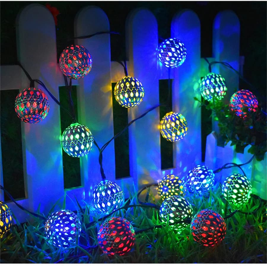 Outdoor 30/50LED Solar Marocchino Palla String Light Iron Art Ghirlanda di Natale Fata Luci da giardino per la festa nuziale Decorazioni natalizie