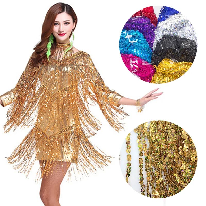 30cm 1/5M Laser Glitter Paillettes Nappa Frangia Cutting Lace Fabric Latin Palcoscenic Dance Drops Garments Accessories FAI DA TE