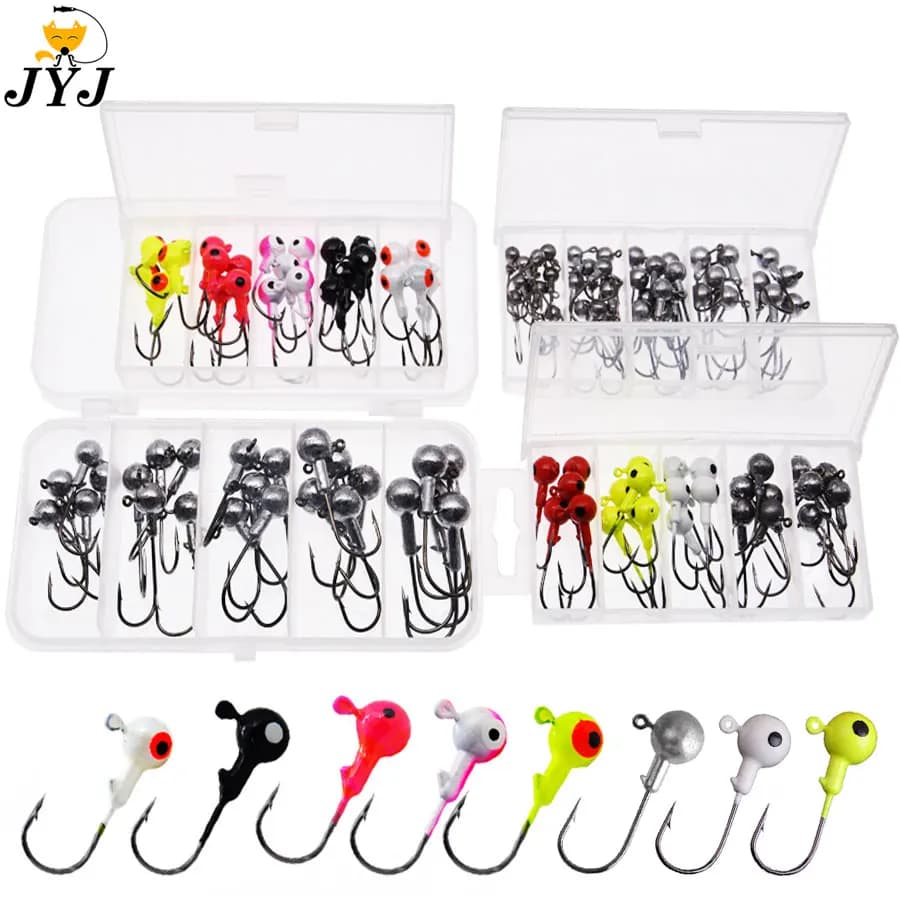 JYJ a box 1g 1.5g 2g 3g 3.5g I love fishing jig round head hook with mixed colors, I love for fishing gear for endless soft screw bait