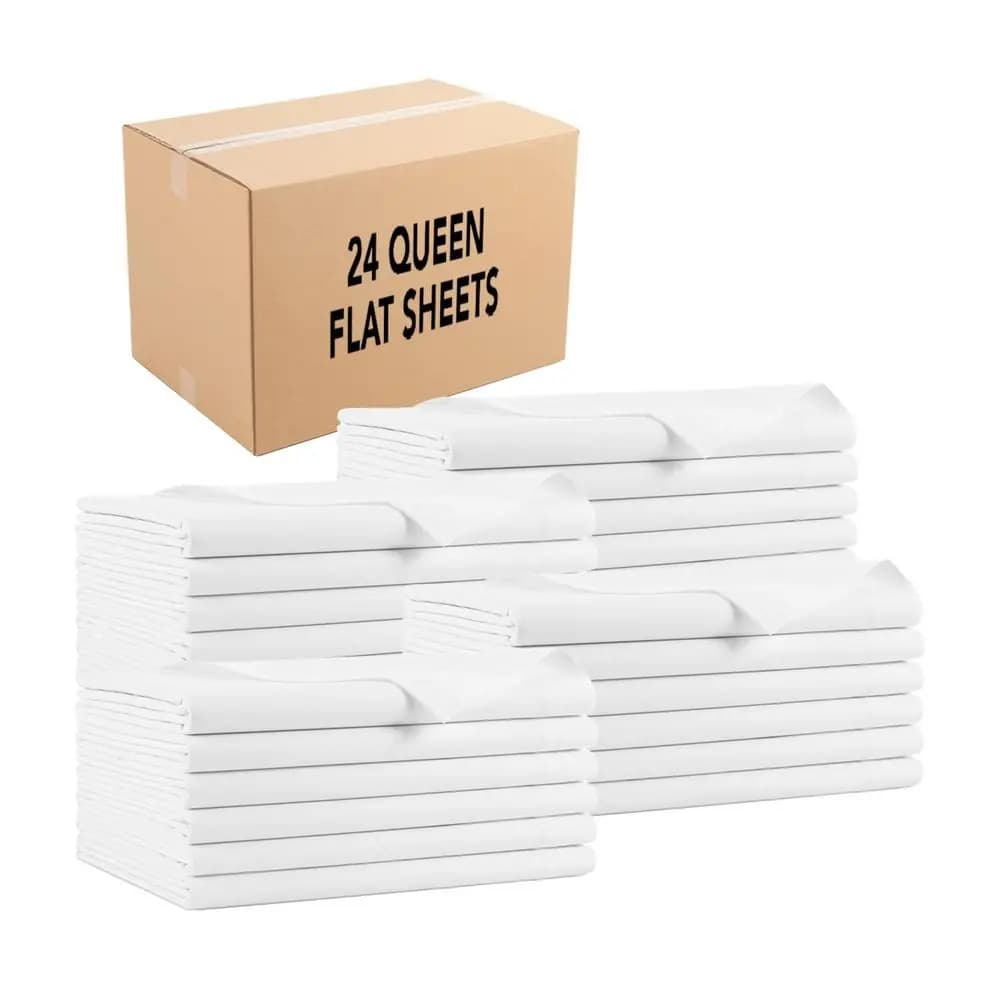 Lenzuola Piatte Bulk Queen, Confezione da 24, Morbide, Ipoallergeniche, in Misto Cotone, Solo Lenzuolo Superiore, Collezione Hotel per Ospiti, Resort