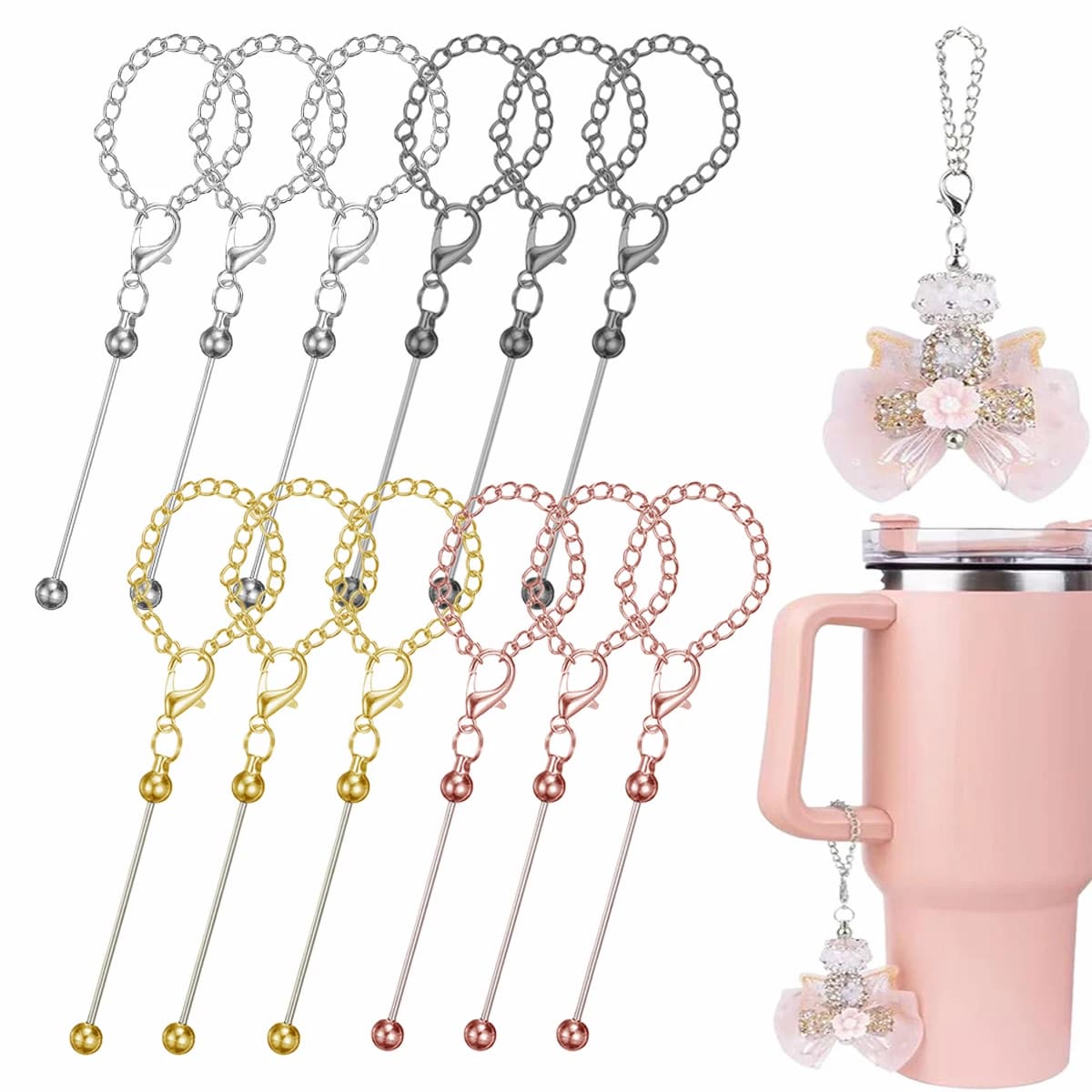 10/20pcs bulk keychains with metal chain, blank alloy keychain,suitable for beading,DIY crafts,jewelry,gifts,water bottle charms