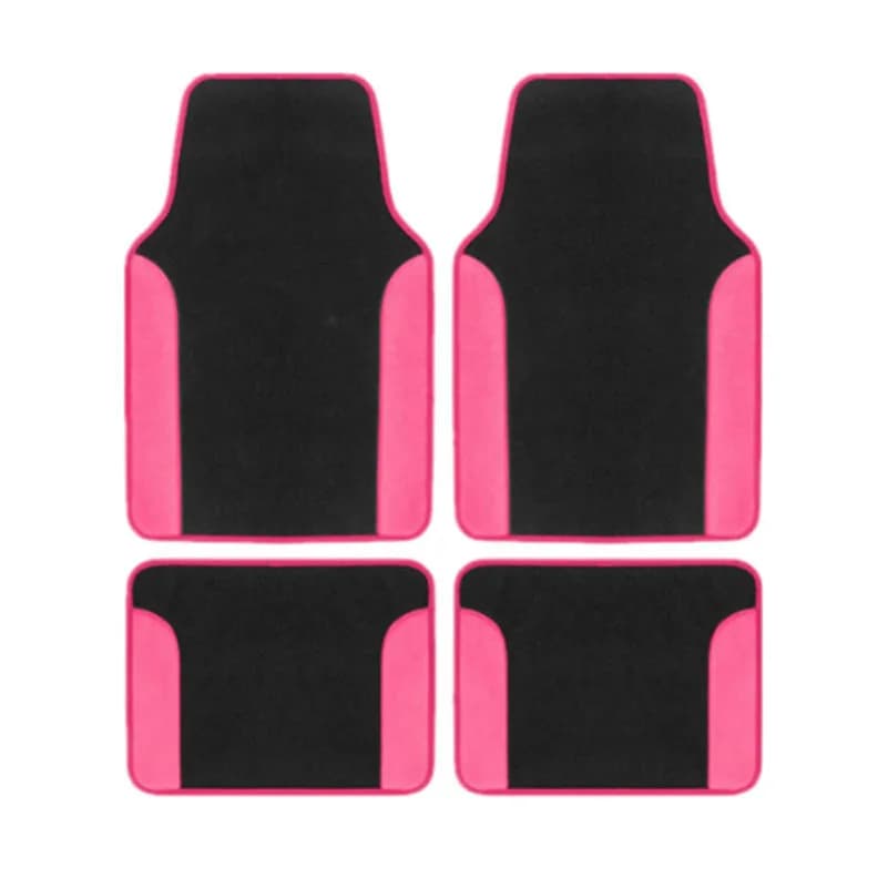 4pcs Pink Piping Side Stripe Car Floor Mat Universal Non-Slip Velvet Auto Floor Carpets Set Interior Accessories For SUVs Truck