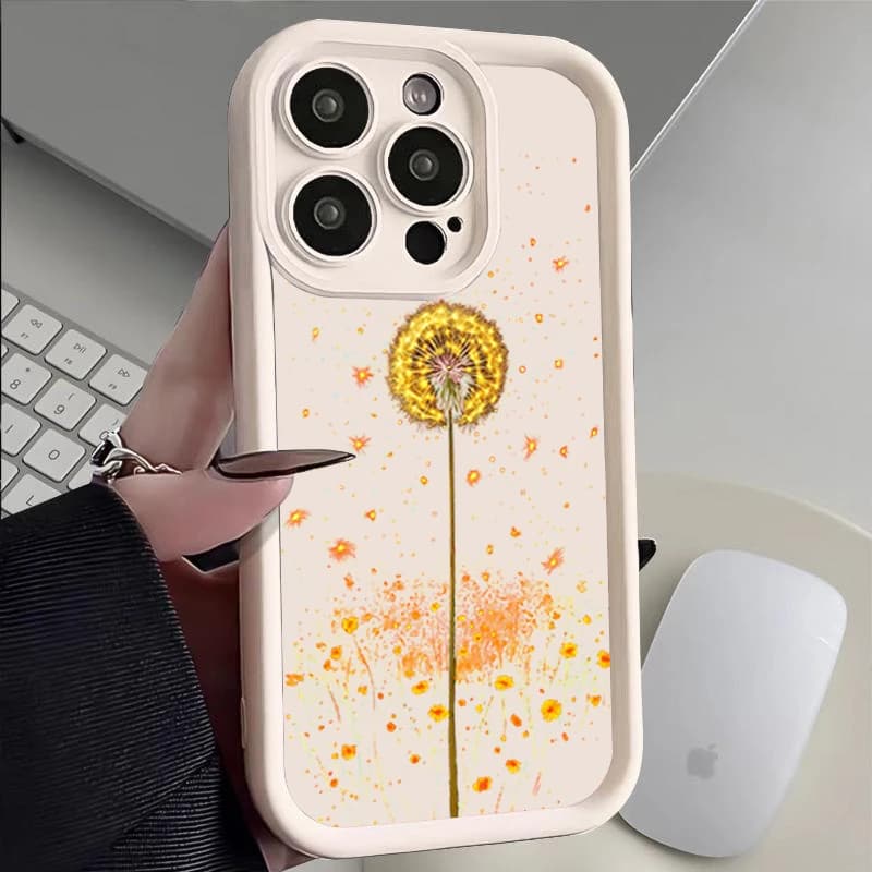 Custodia morbida in TPU anti-caduta in silicone per Samsung S26 S25 S24 S23 S22 S21 Ultra Plus FE S25edge A54. Motivo: Caduta di dandelioni gialli.