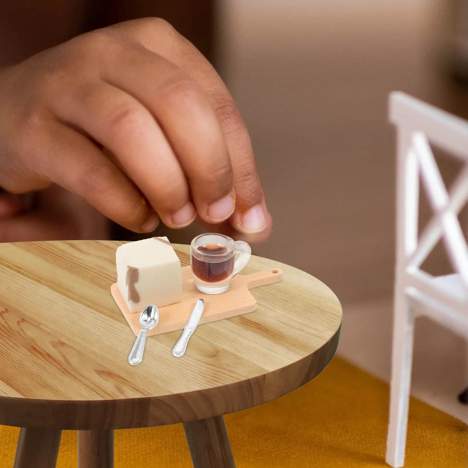 1Set Mini Cutting Board Cup Spoon Cutter Compact Size Decorative Miniature House Ornament Supplies Dollhouse Cutting Board Food