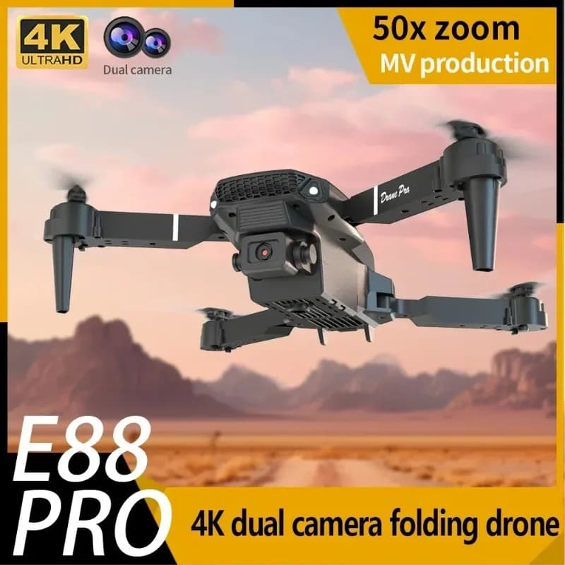 Mini Drone E88 con Telecamera 4K HD, WiFi FPV, Quadricottero RC Pieghevole, Regalo per Bambini e Adulti