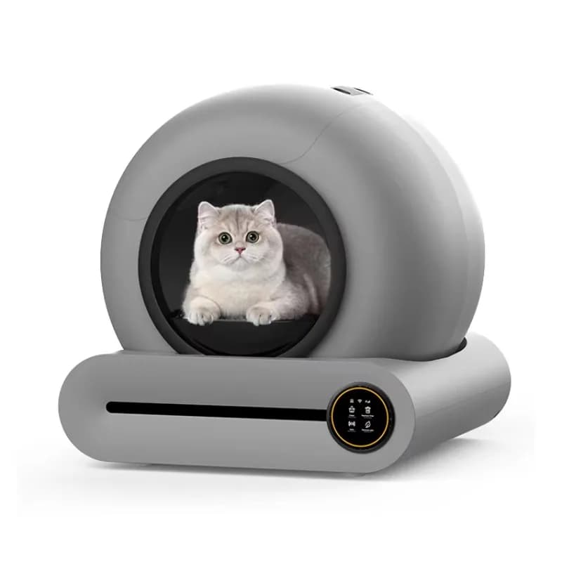 Lettiera automatica autopulente per gatti JC, colore grigio freddo, modello Smart, con controllo e ampio spazio da 65L.