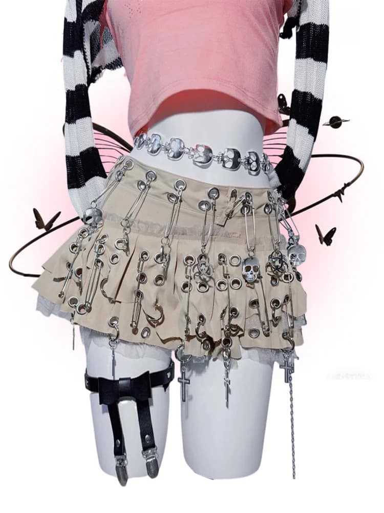 Original Design Punk Style Vintage Half Skirt Pants Steam Waist Chain Heavy Industry Fart Curtain Shock Street Lady Skirt