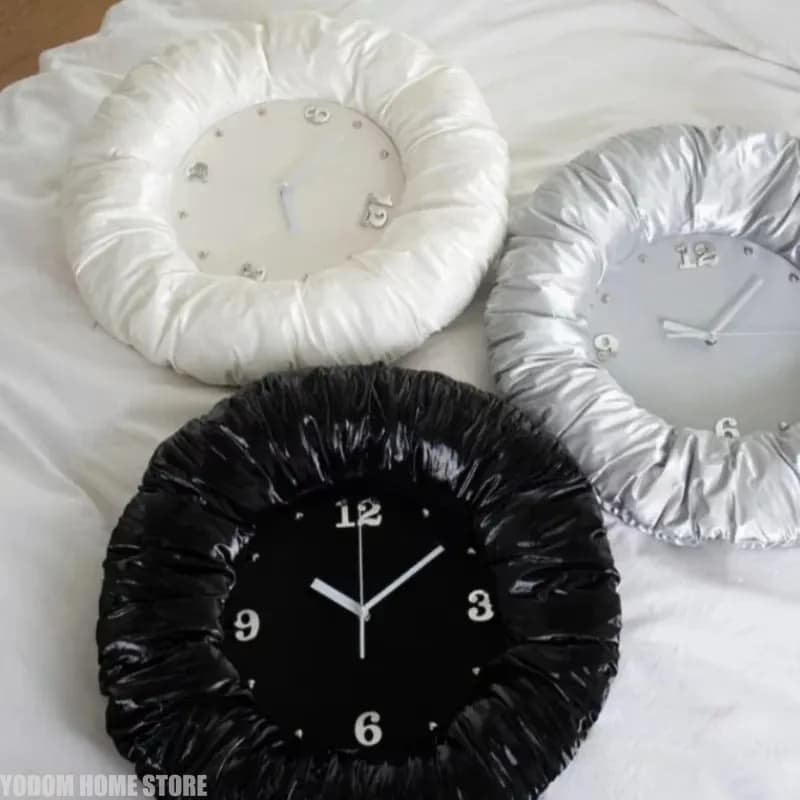 Korean Inspired Pleated Fabric Wall Clock Soft Padded Textile Home Accent Bedroom Decor Cozy Chic Gift for Women Home Decor