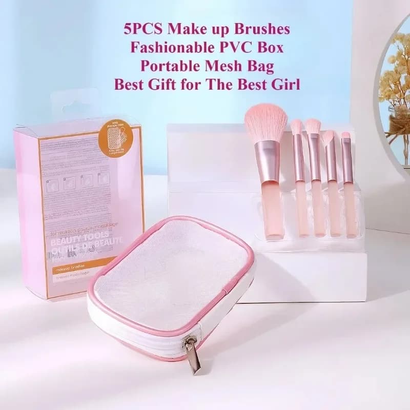 5Pcs Makeup Brushes Set Super Soft Powder Blush Brush with Portable Net Bag Cosmetic Beauty Tools Kit Perfect Gift for Women