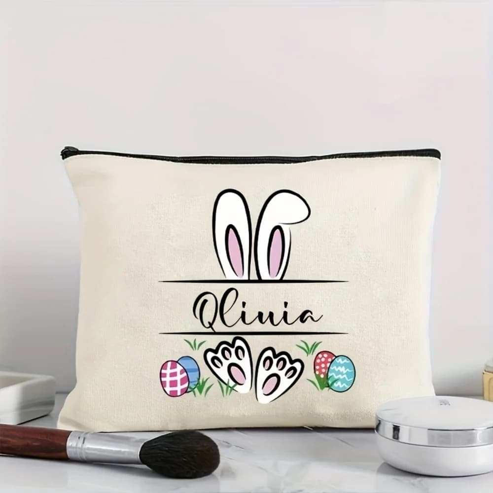 Pochette Personalizzata Coniglietto Pasquale - Stampe Personalizzate - Regalo Ideale per Insegnanti, Damigelle, Accessori da Viaggio | Chiusura con Cerniera Resistente