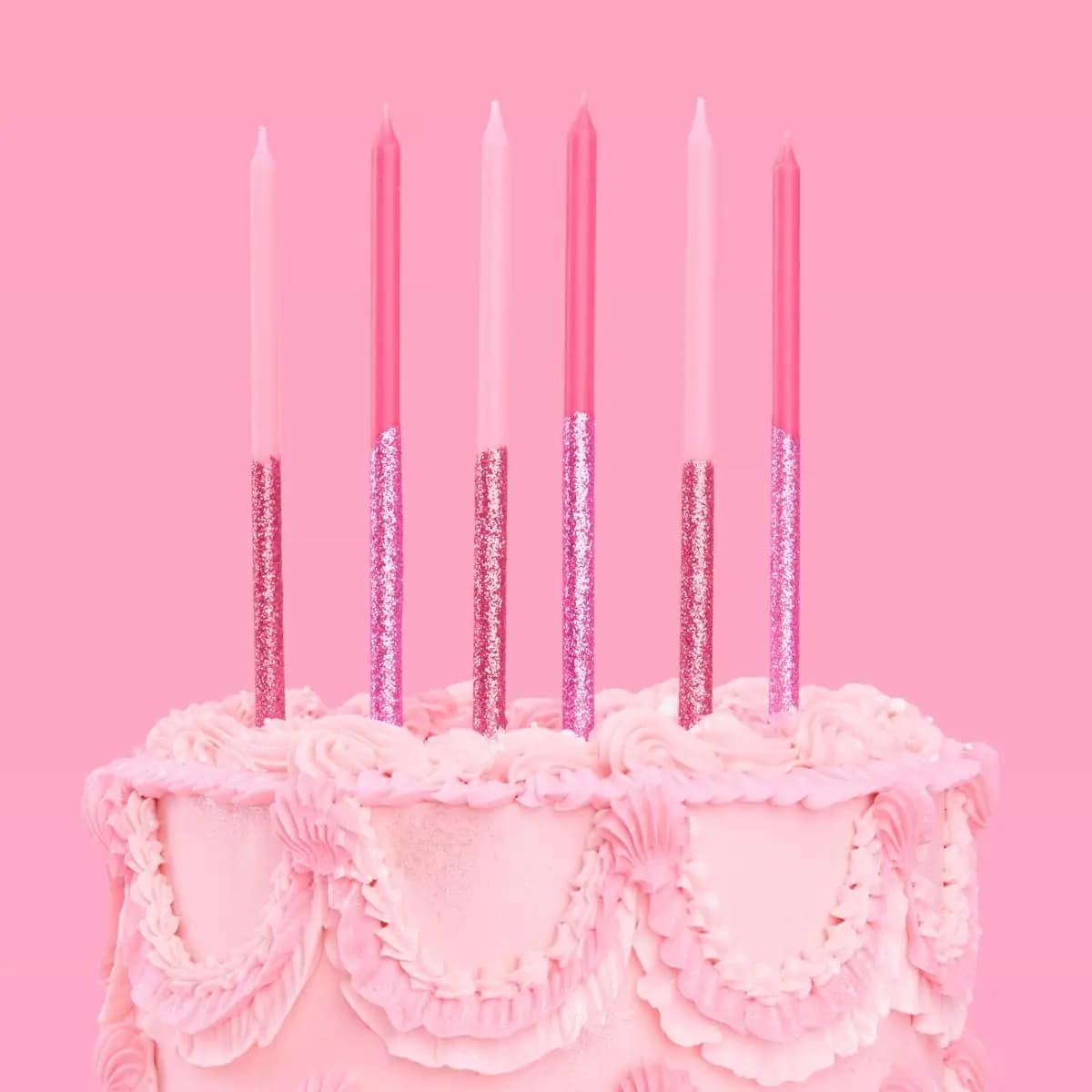 Candeline di compleanno rosa glitterate, confezione da 10, topper per torta sottili e alti per donne, addio al nubilato, baby shower