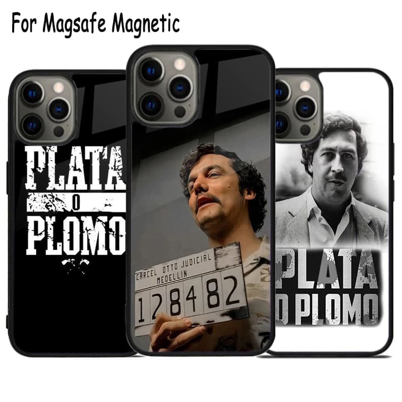 Narcos Plata o Plomo Custodia per telefono con ricarica wireless per iPhone 17 Air 15 16 16e 14 13 11 12 Pro Max Plus Cover magnetica Magsafe