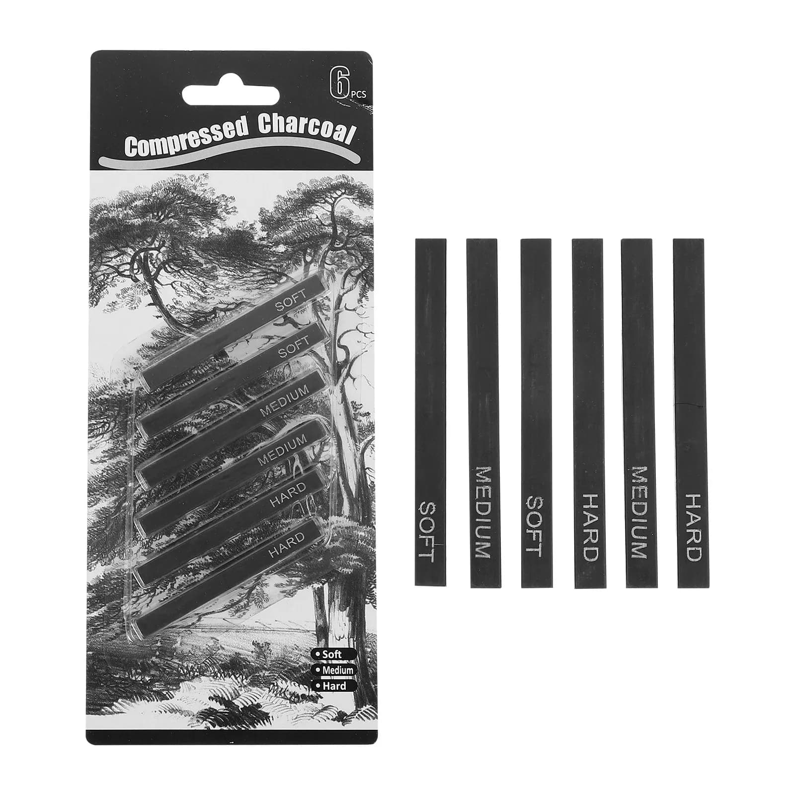 6Pcs Compressed Charcoal Sticks Sketching Set Premium Fine Grit- Supplies for Beginners Students Artists Drawing