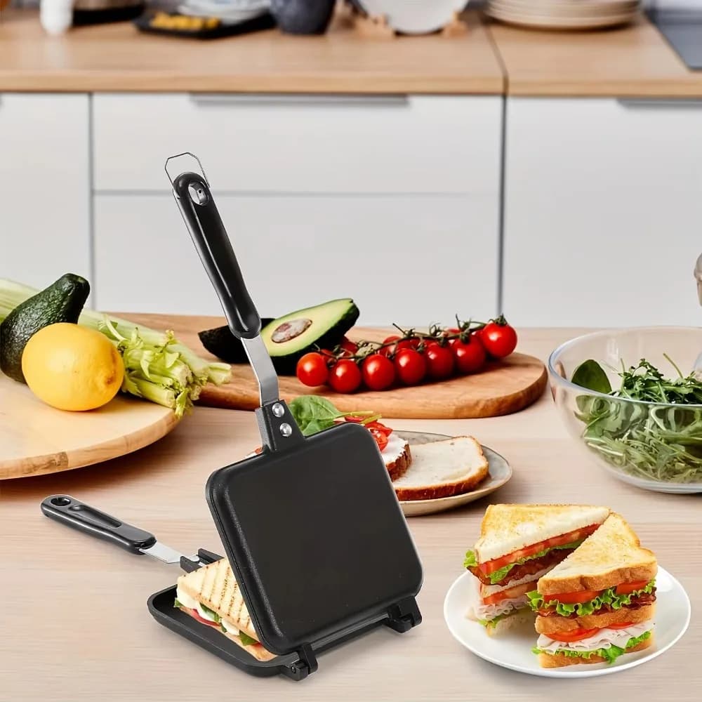 Stampo per Waffle Antiaderente, Piastra per Sandwich in Lega di Alluminio, Padella Rimovibile per Toast, Padella Doppia per Omelette, Barbecue