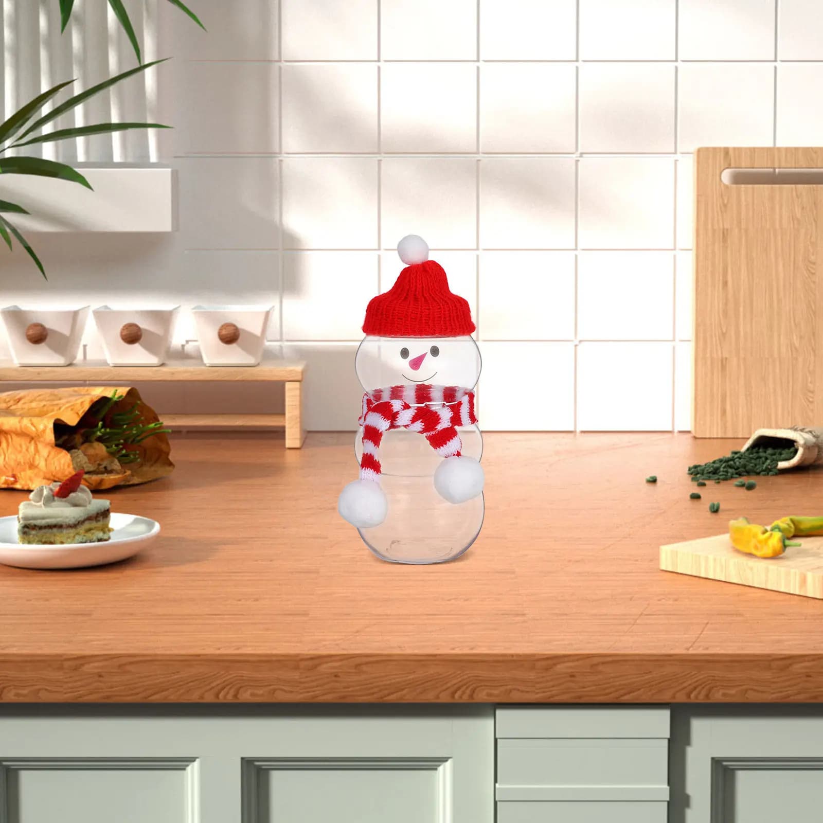 6Pcs Christmas Snowman Juice Bottles 500ml Reusable Milk Storage Containers Caps Scarves Party Favor Candy Holder