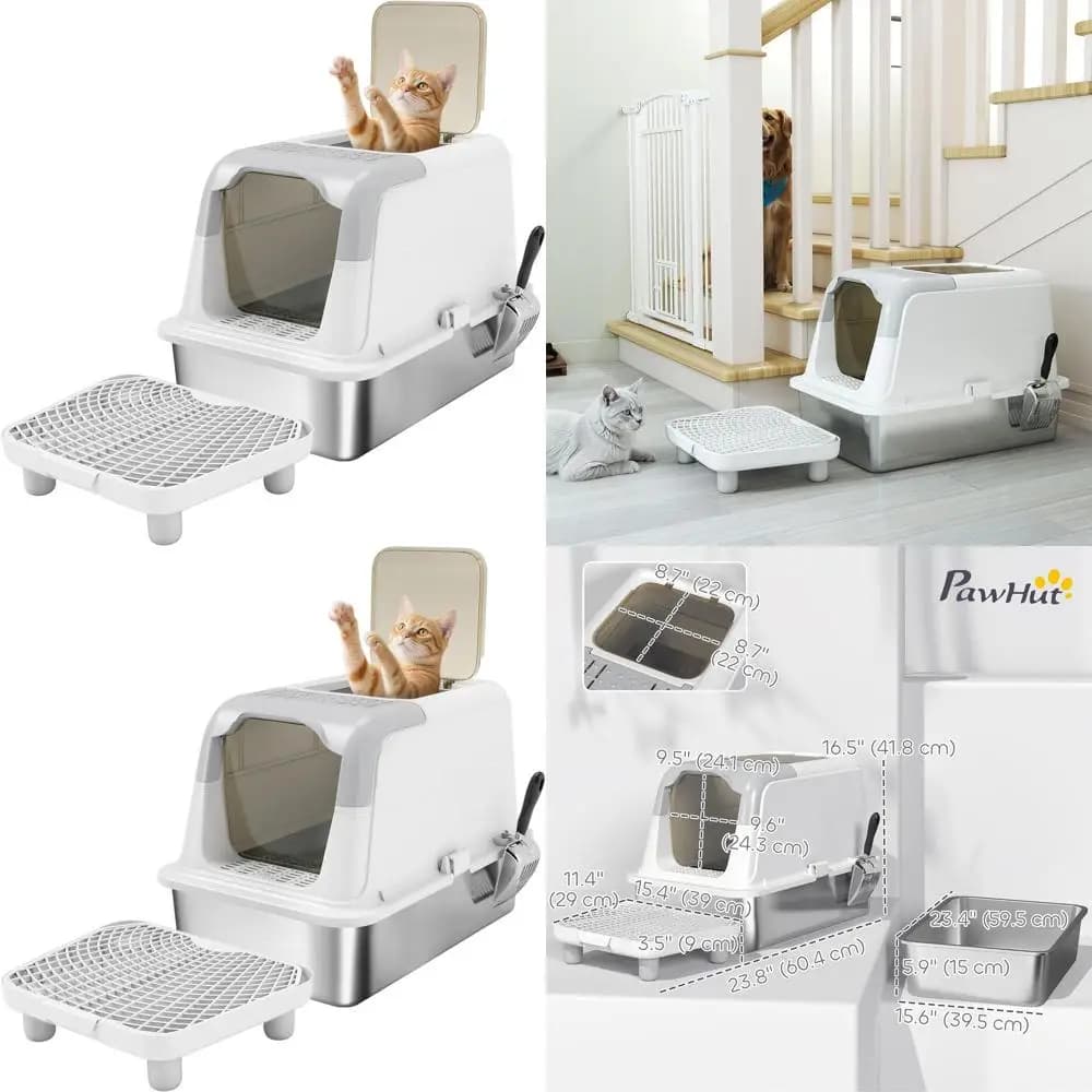 Lettiera per Gatti Extra Large Chiusa con Ingresso Frontale, Uscita Superiore, Paletta, Deodorante, Pedale per Sabbia, Anti-Perdita, Facile da Pulire