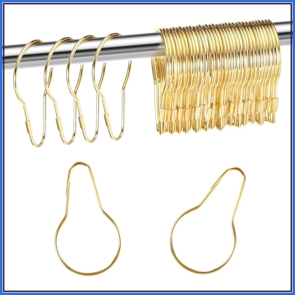 Set di 60 Ganci Metallici per Tende da Doccia, Anelli Dorati per Bagno, Cucina e Casa