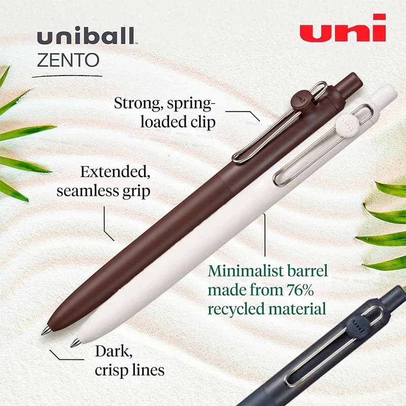 Penna Gel Retrattile Uniball ZENTO Giapponese, Ecologica, Flusso Ultra Fluido, Anti-Sbavatura, per Ufficio e Scuola