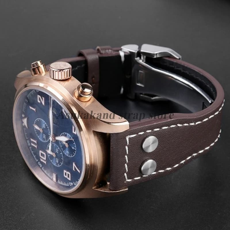 20mm 21mm 22mm Leather Watch Strap for IWC Pilot for Portuguese Spitfire Fighter Watch Band Folding Buckle Cowhide Men Bracelet