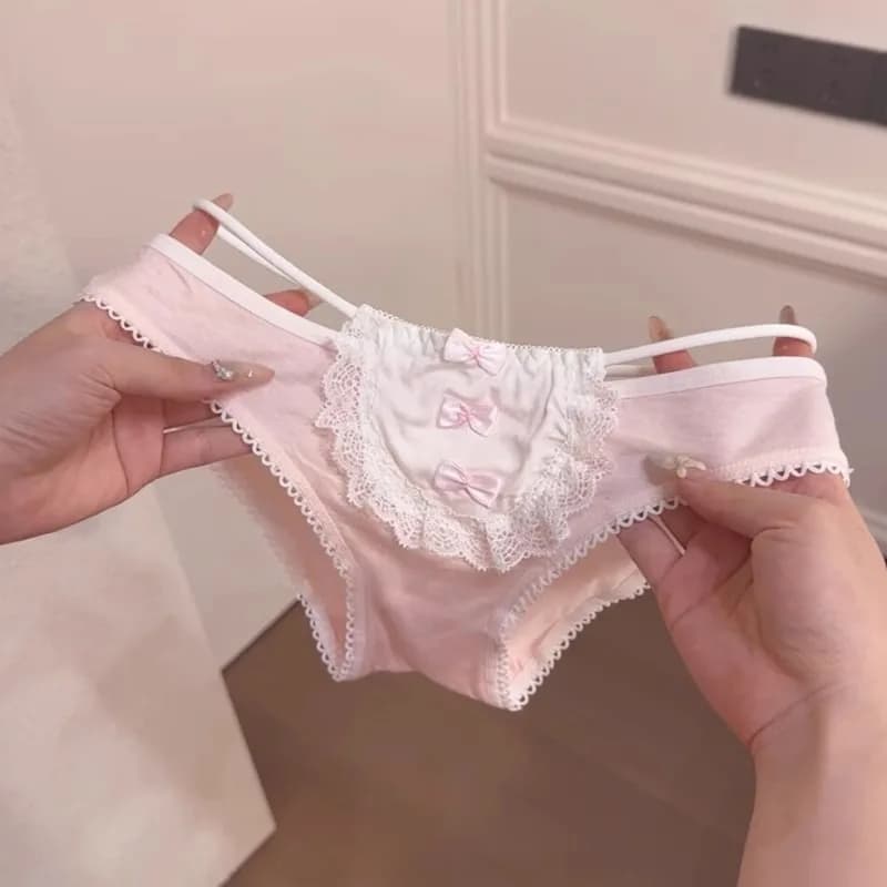 Sweet sexy bow underwear women's lace at low waist breathable pink cute cotton panties comfortable student briefs