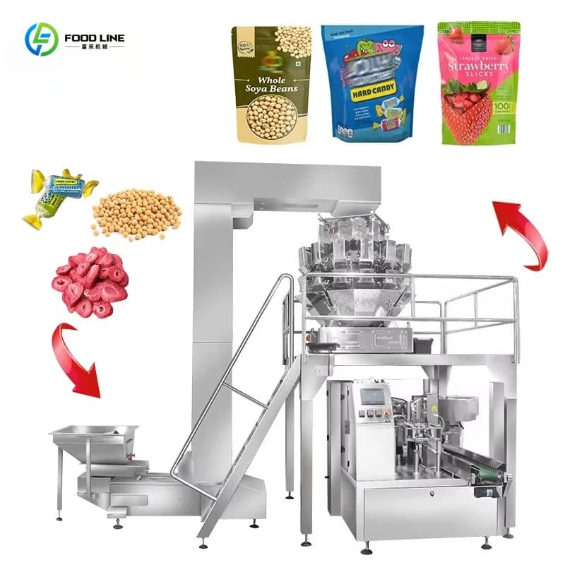 Customized Rotary Granule Packaging Machine Full Food Processing Line For Cereals Dried Fruits Peanuts Sunflower Seeds