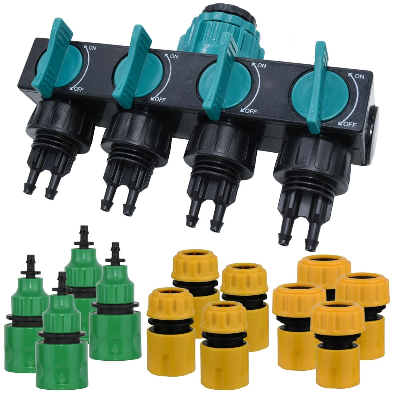 KESLA 1/2 '' 3/4'' 1'' Rubinetto dell'acqua Splitter Uscita a 4 vie Giardino 4/7mm 8/11mm Adattatore per tubo di irrigazione Spegnimento sulla valvola per serra