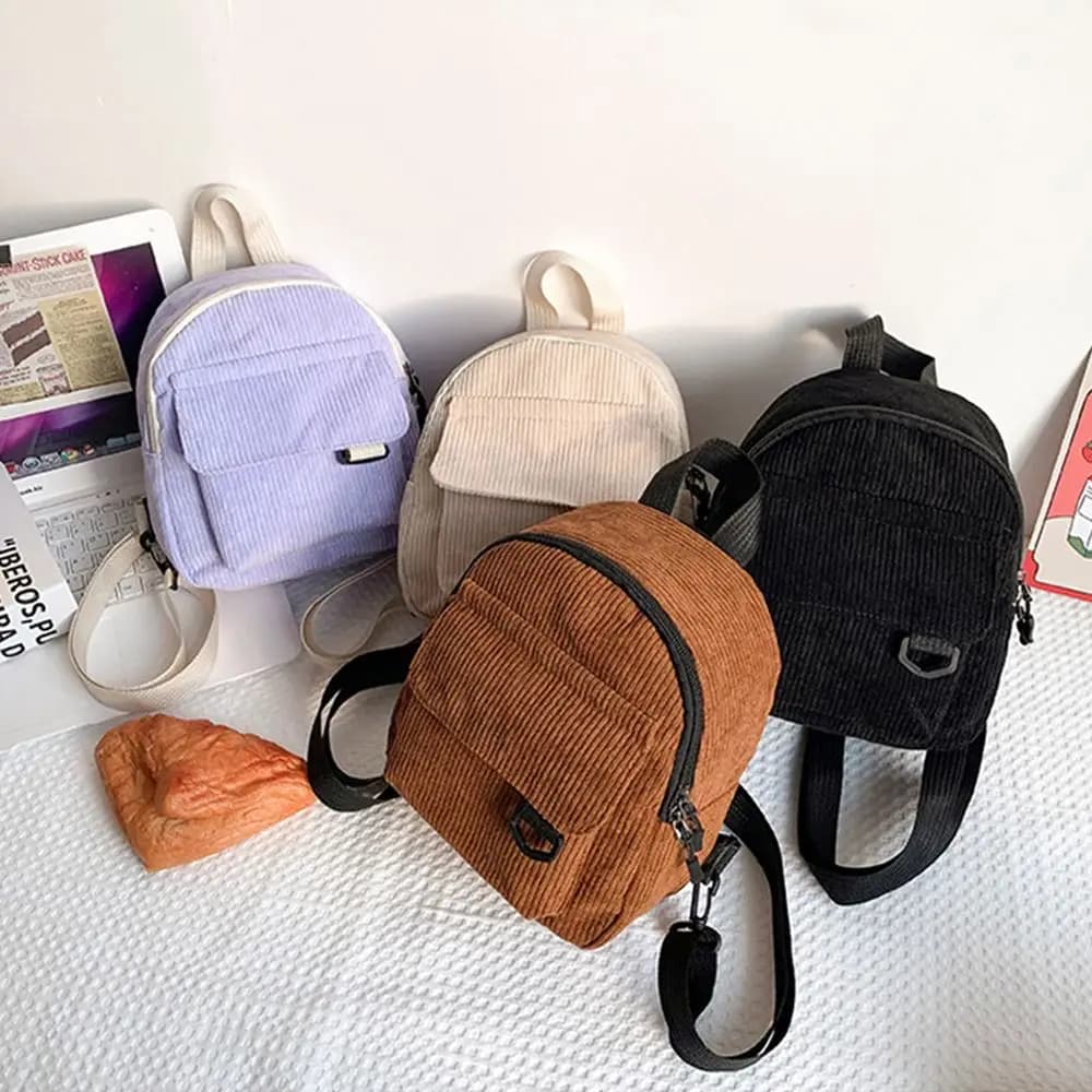 Mini zaino da donna alla moda Zaini piccoli in velluto a coste tinta unita Zaini da viaggio semplici e casual per studenti
