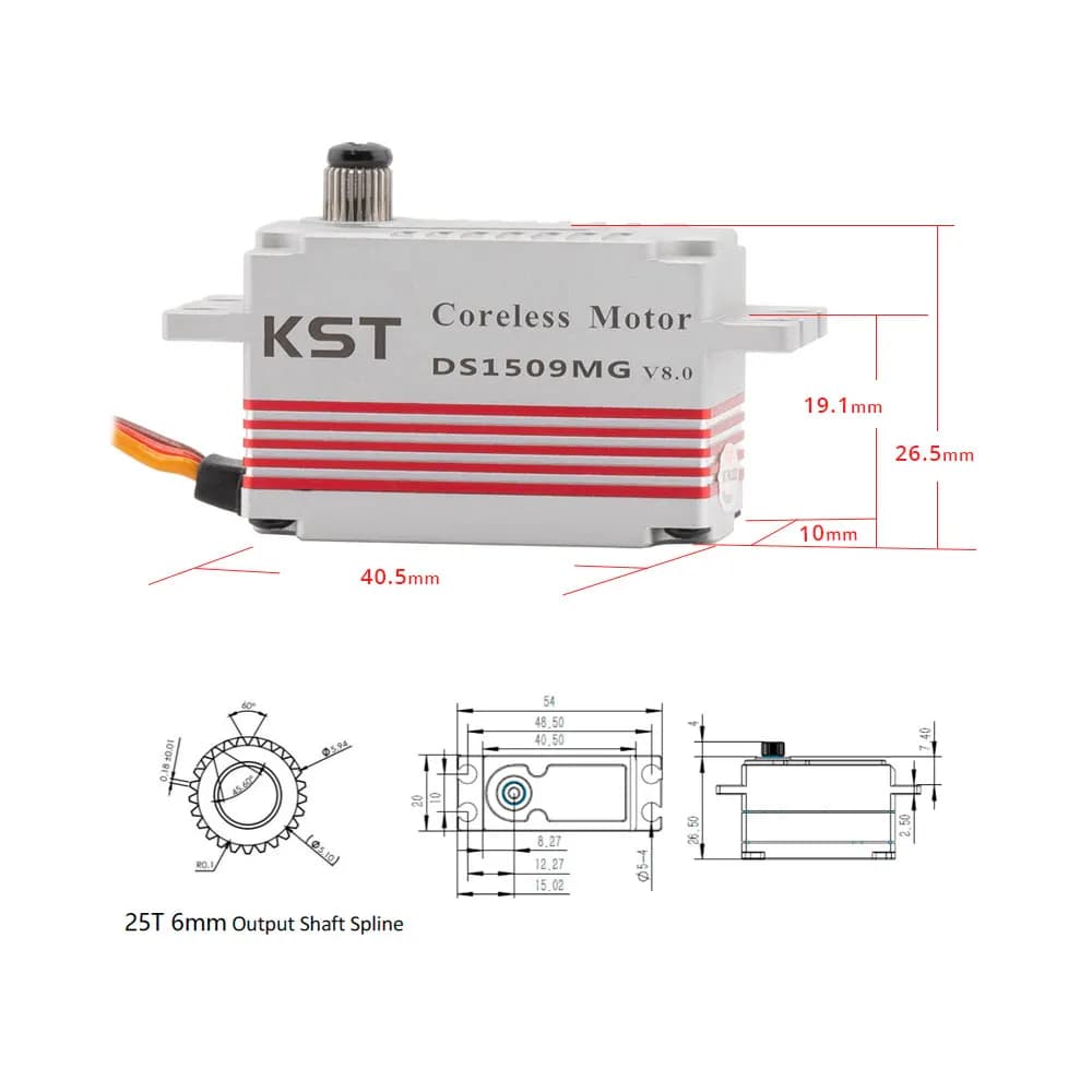 Servo Digitale KST DS1509MG V8.0 con Ingranaggi in Metallo e Motore Coreless, 12.8KG di Coppia, per Modelli RC, UAV, Auto, Barche, Braccia Robotiche, Elicotteri, Aerei