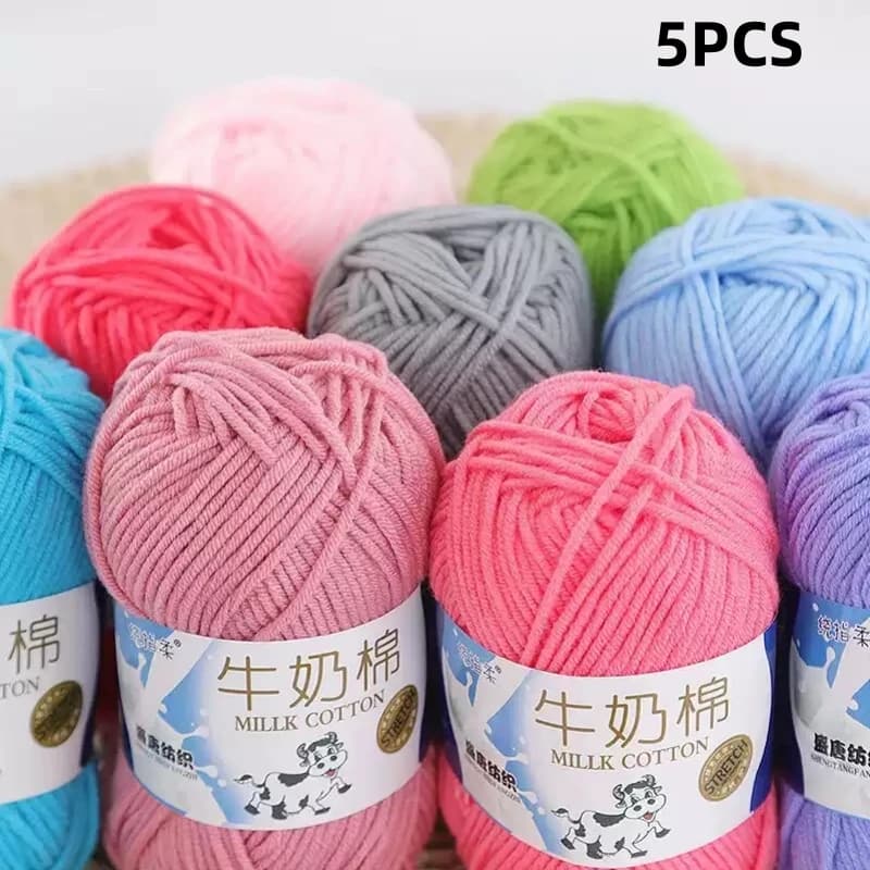 5 Pezzi Filato di Cotone Latte a 5 Fili Tinto per Lavorazione a Maglia, Uncinetto, Artigianato Fai da Te, Maglioni, Cappelli, Bambole, Cucito e Lavorazione a Maglia