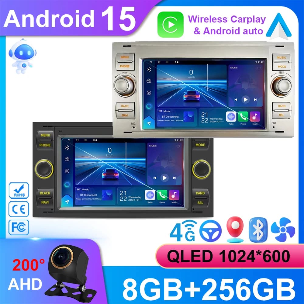 Android15 Autoradio Wifi Navi Per Ford Mondeo S-max Focus C-MAX Galaxy Fiesta Transit Fusion Connect Kuga Multimedia GPS BT WIFI