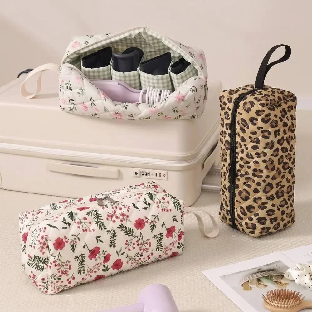 Soft Quilting Cotton Hair Dryer Storage Bag Dustproof Large Capacity Curler Storage Bag Portable with Handle Carrying Case