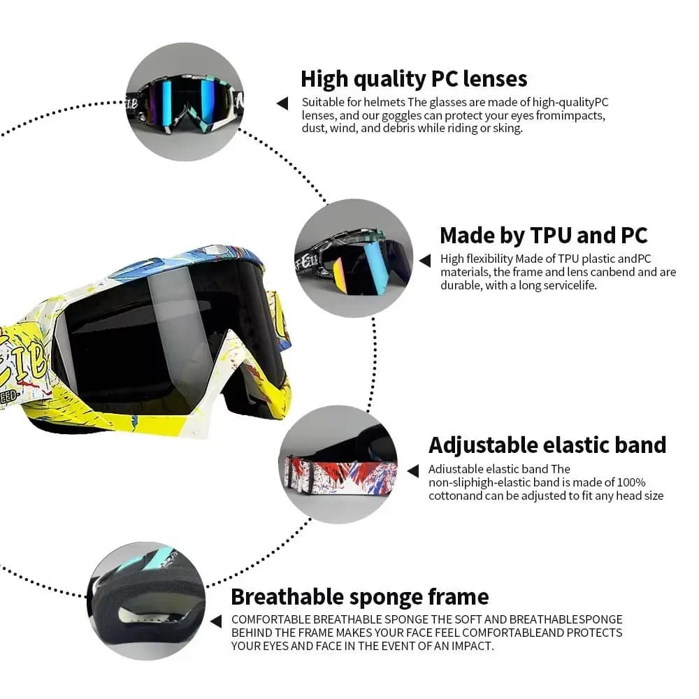 Motocross Dustproof ATV Goggles Mountain Biking MX Riding Ski Glasses UV400 Outdoor Sports Motorcycle Glasses Men Women
