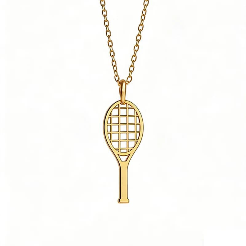 Collana con ciondolo a forma di racchetta da tennis in acciaio inossidabile placcato oro 18 carati, regalo per gli appassionati di sport
