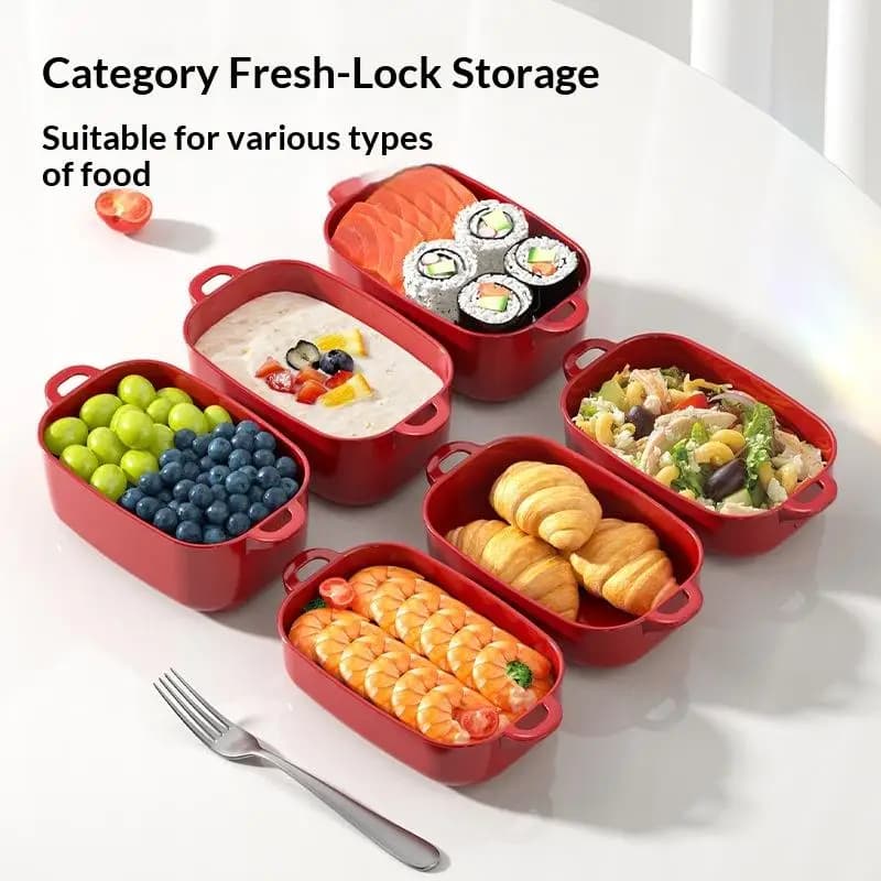 Contenitore per Pranzo Bento in PP Alimentare Smaltato, Portatile a Singolo Strato, per Ufficio, Scuola, Picnic - 1 Pezzo
