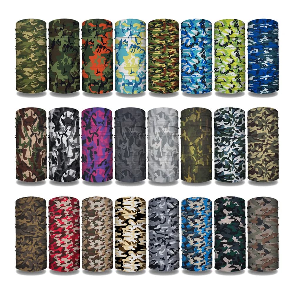 CM01-CM33 Bandane stampate mimetiche Tubo senza cuciture Ciclismo Maschera di copertura per il viso Camouflage Uomo Donna Escursionismo Caccia Ghetta per il collo antipolvere