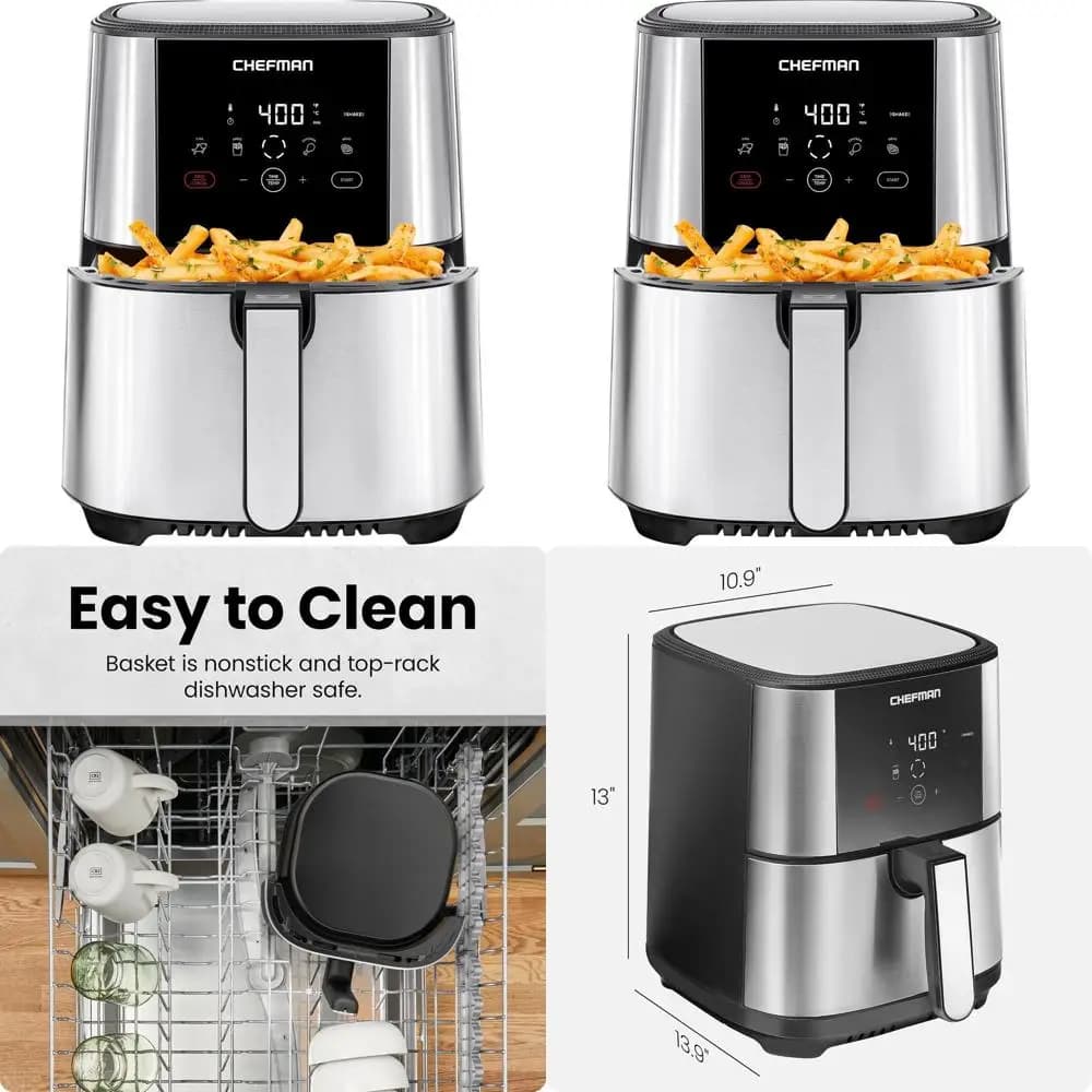 Friggitrice ad Aria da 5 Litri per Famiglie con Controlli Digitali, Programmi Preimpostati per Patatine Fritte, Pollo, Carne, Pesce, Antiaderente, Lavabile in Lavastoviglie, Auto S