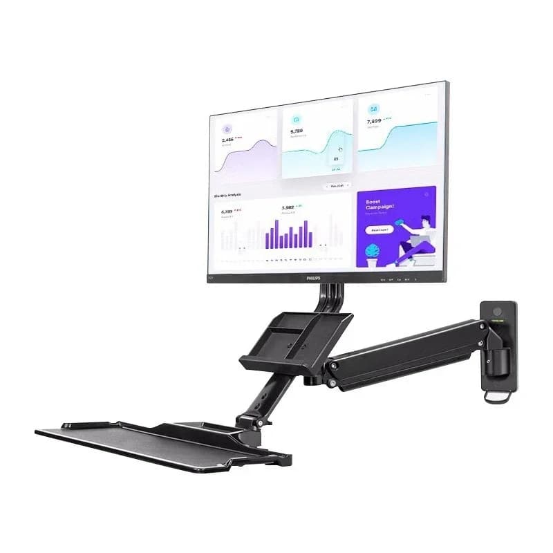 Workbench for sitting and standing position 19-27 inch, monitor support, industrial wall equipment